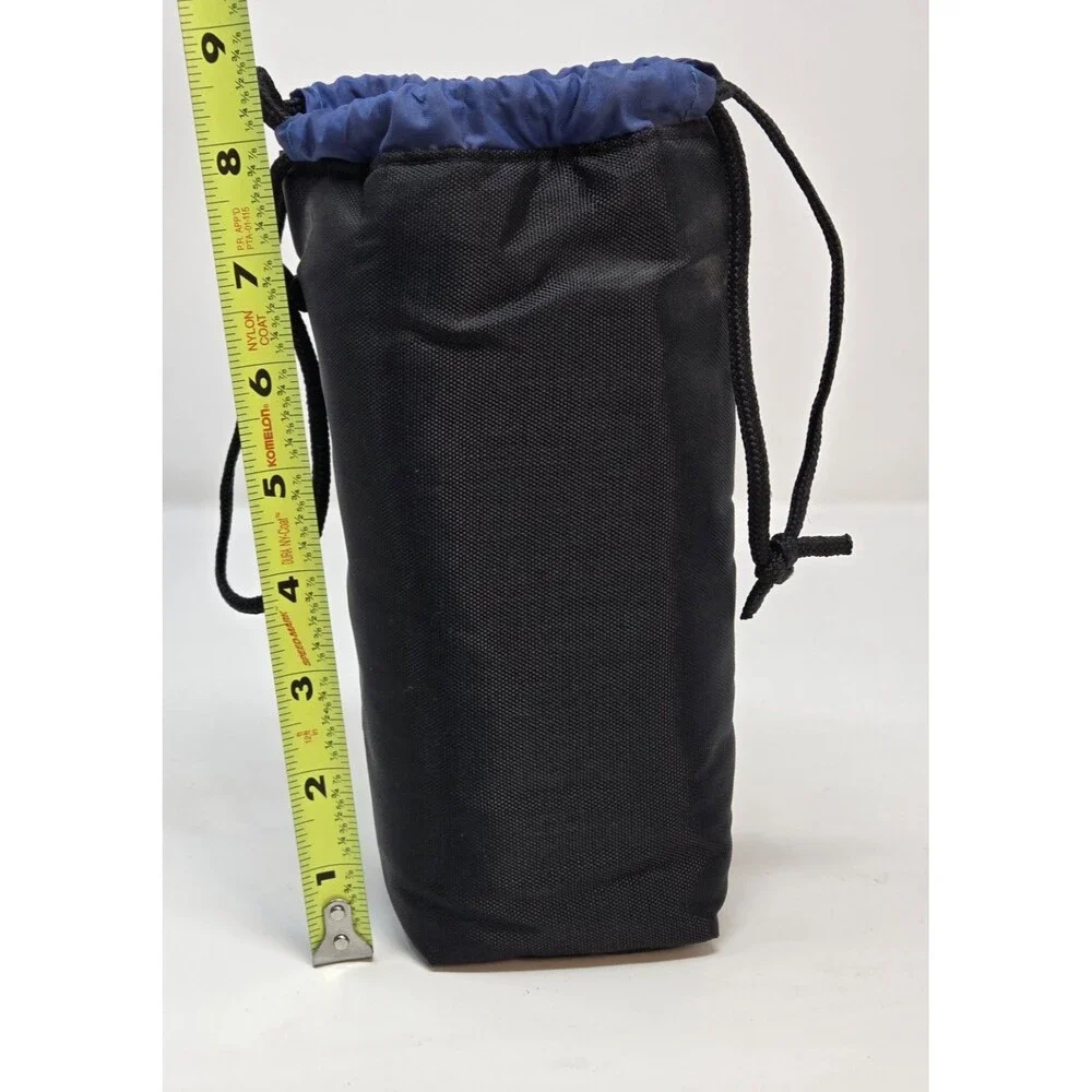 Camera Lens Drawstring Pouch Bag Large Black Nylon Blue Lined 8.5